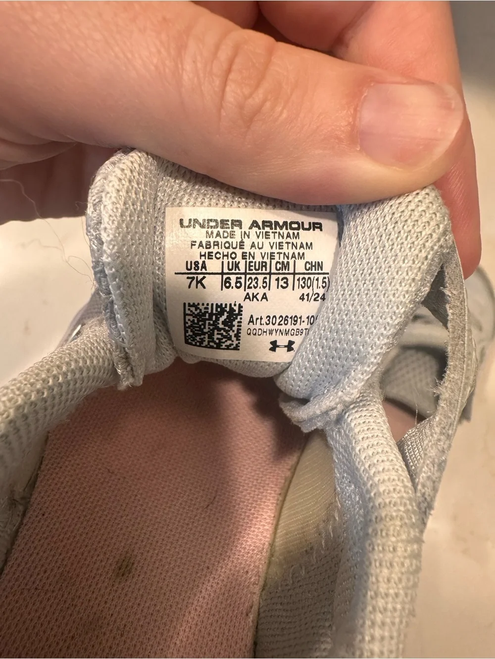 Under Armour Kids Light Gray and White Athletic Sneakers